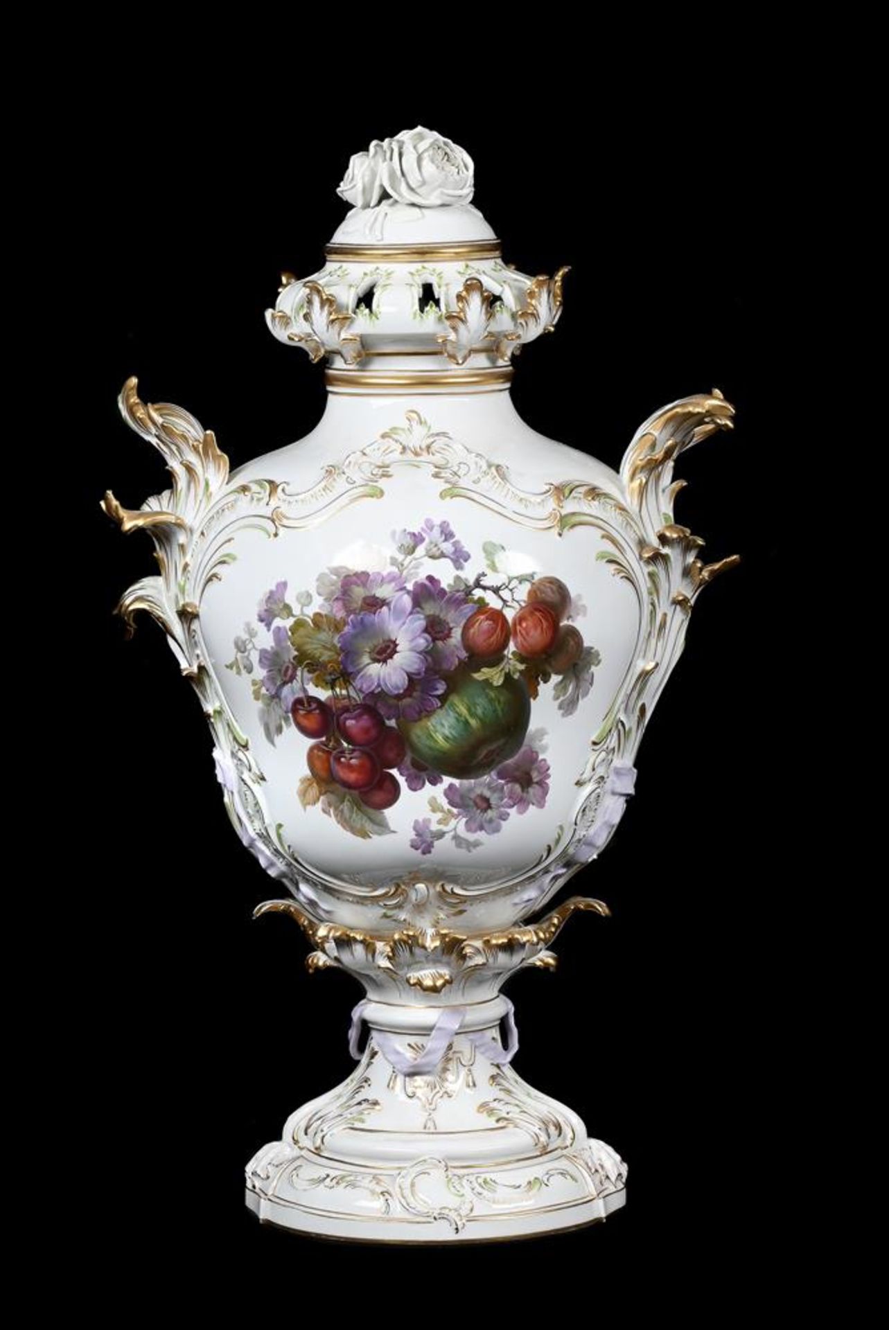 A BERLIN (KPM) TWO-HANDLED VASE AND PIERCED COVER, CIRCA 1900 - Image 2 of 6