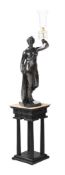 A LARGE REGENCY BRONZED PLASTER CLASSICAL FIGURAL TORCHERE, BY HUMPHREY HOPPER, DATED 1808