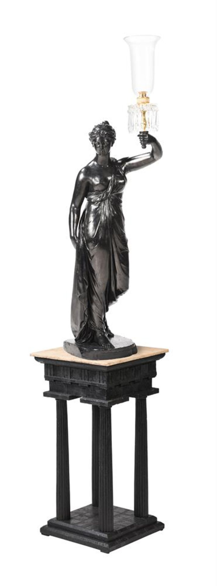 A LARGE REGENCY BRONZED PLASTER CLASSICAL FIGURAL TORCHERE, BY HUMPHREY HOPPER, DATED 1808