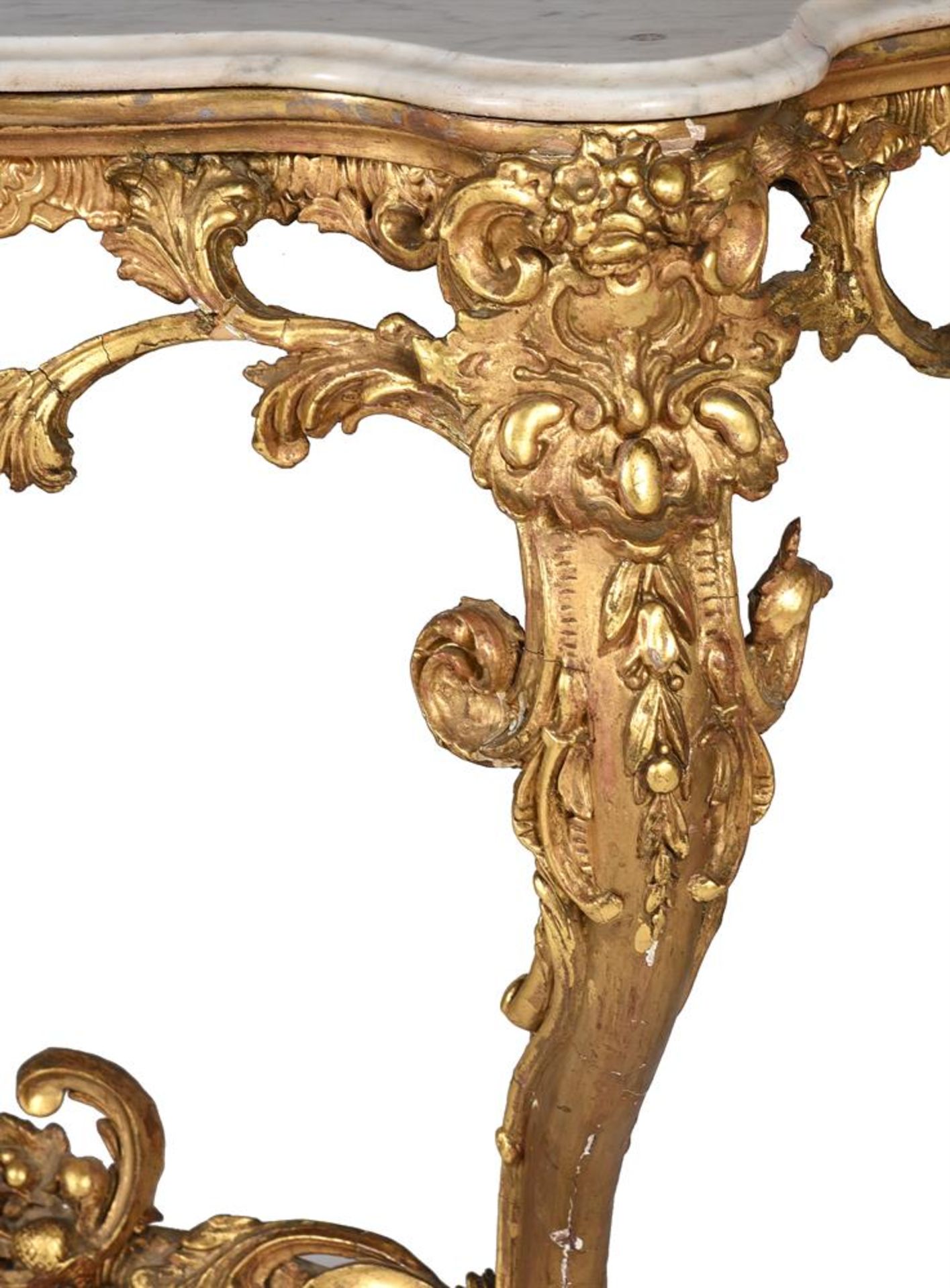 A PAIR OF GILTWOOD AND COMPOSITION CONSOLE TABLES, IN ROCOCO REVIVAL TASTE, 19TH CENTURY - Image 4 of 13