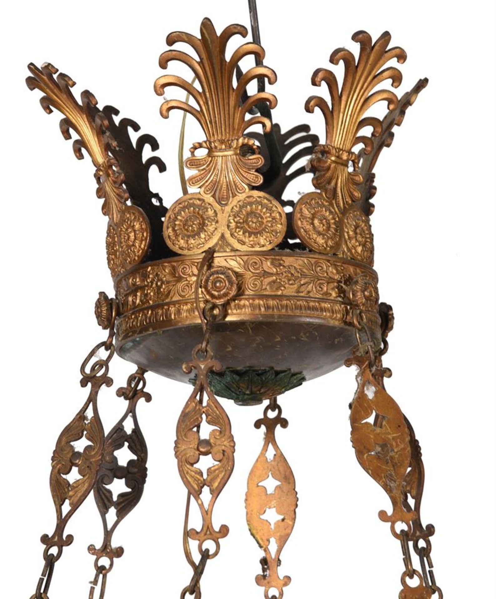 A GILT METAL TWELVE LIGHT CHANDELIER, FRENCH, 19TH CENTURY, IN THE EMPIRE MANNER - Image 2 of 5
