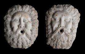 TWO CARVED MARBLE FOUNTAIN MASKS, 19TH CENTURY, ITALIAN