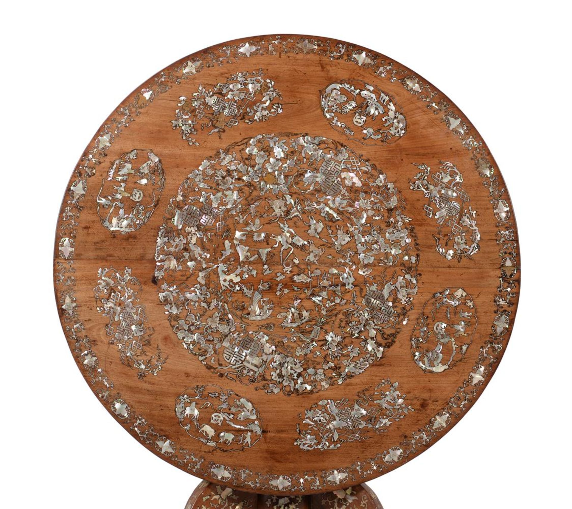 Y A CHINESE EXPORT EXOTIC HARDWOOD AND MOTHER-OF-PEARL TRIPOD TABLE, 19TH CENTURY - Image 6 of 15