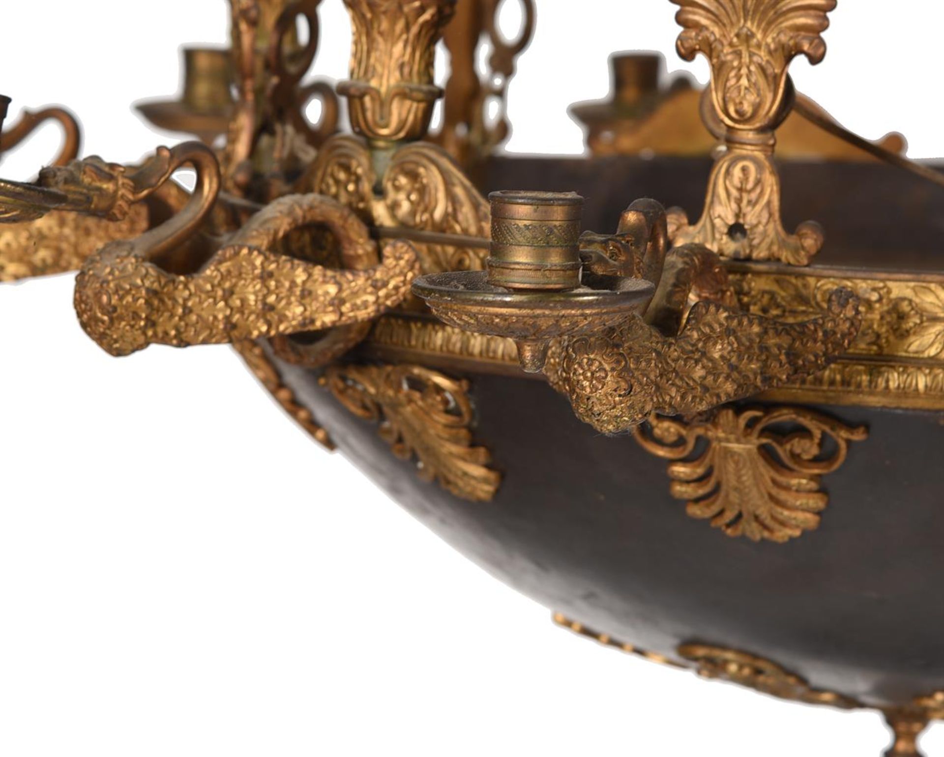 A GILT METAL TWELVE LIGHT CHANDELIER, FRENCH, 19TH CENTURY, IN THE EMPIRE MANNER - Image 4 of 5
