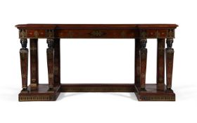 A MAHOGANY, BRASS MARQUETRY AND BRONZE MOUNTED SERVING TABLE OR SIDE TABLE, SECOND HALF 19TH CENTURY