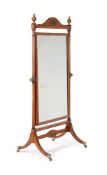 Y A VICTORIAN SATINWOOD AND POLYCHROME PAINTED CHEVAL MIRROR, LATE 19TH CENTURY