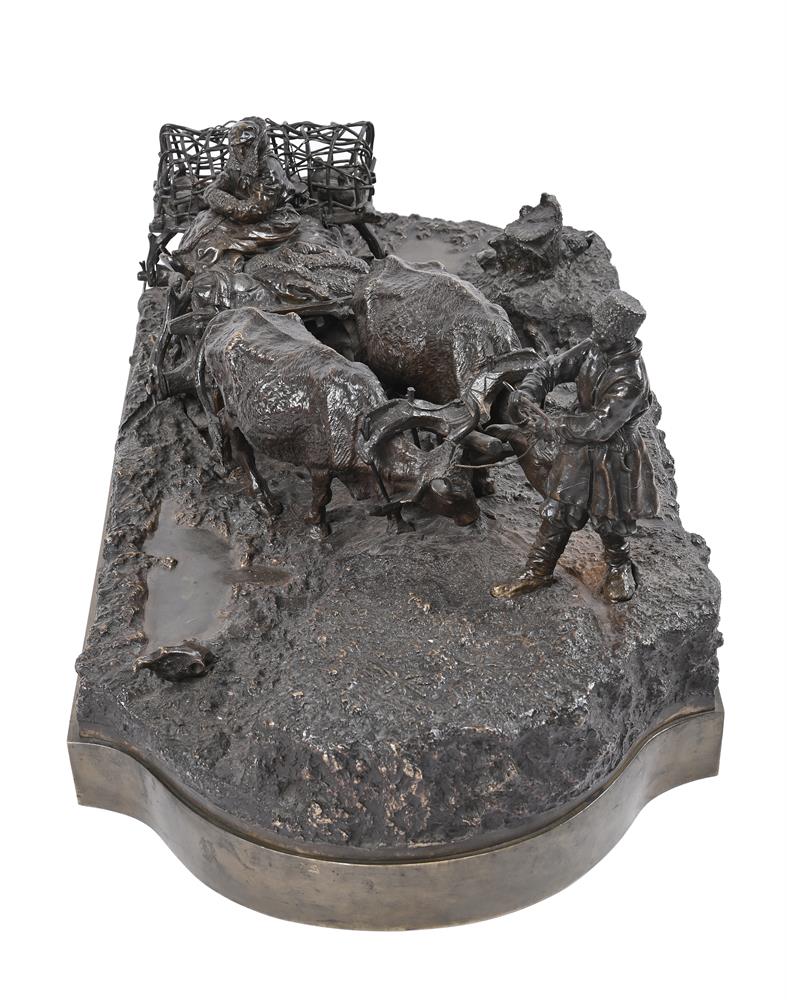 λ AFTER LEONID POSEN, A RARE LARGE BRONZE FIGURAL GROUP 'OXEN' OR 'HEADING TO THE DUCK MARKET' - Image 4 of 5