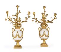A LARGE PAIR OF MARBLE AND ORMOLU VASE CANDELABRA, IN THE MANNER OF HENRI DASSON, LATE 19TH CENTURY
