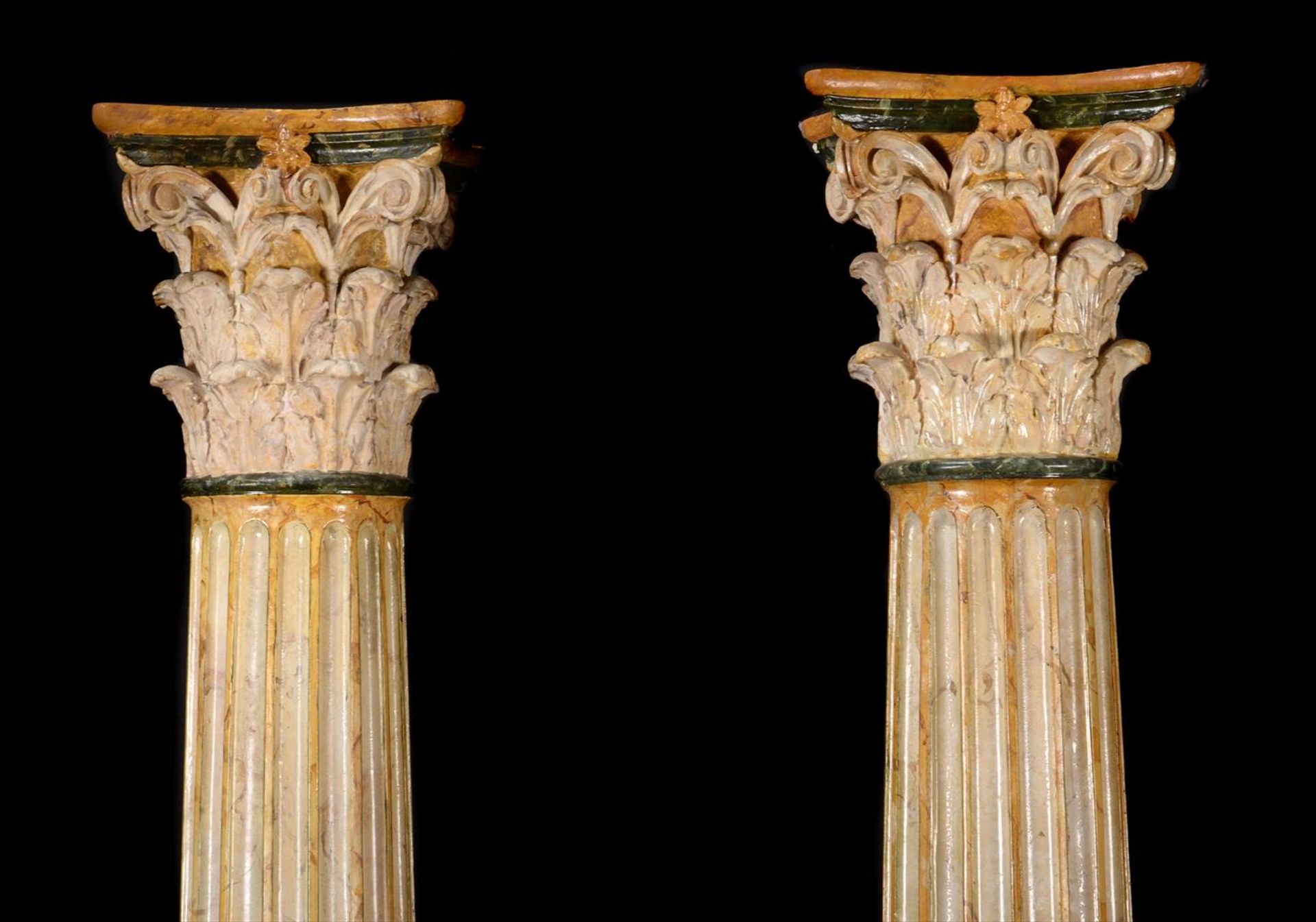 A PAIR OF PLASTER CORINTHIAN COLUMNS PAINTED TO SIMULATE MARBLE, 20TH CENTURY - Image 2 of 3