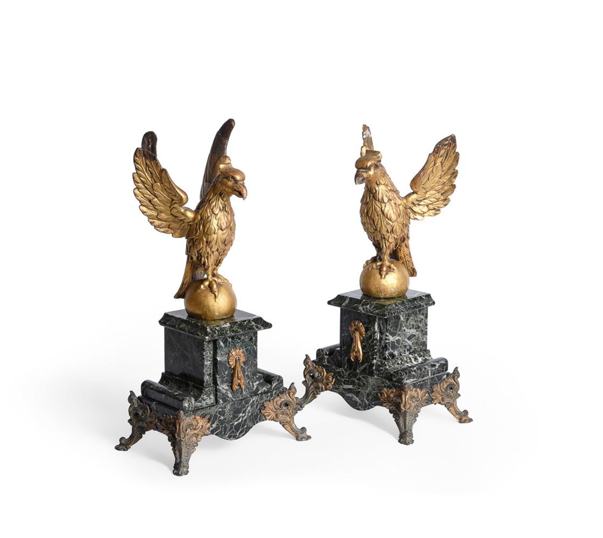 A PAIR OF MARBLE AND CARVED GILTWOOD EAGLE GARNITURES, 19TH CENTURY AND LATER - Image 2 of 4