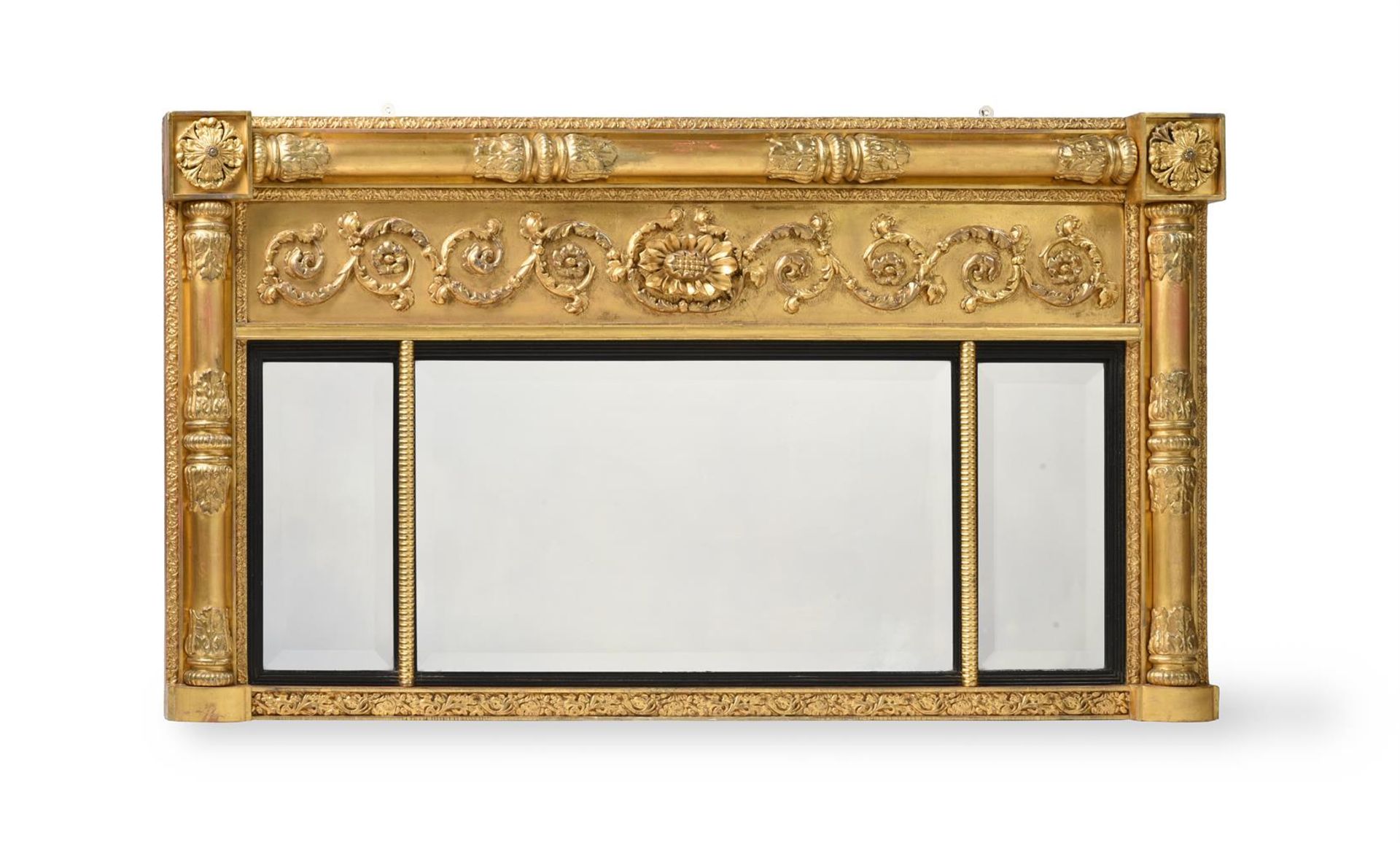 AN IRISH GEORGE IV GILTWOOD AND GESSO OVERMANTEL WALL MIRROR, CIRCA 1825