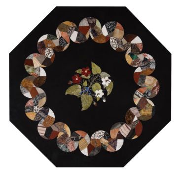 A SPECIMEN MARBLE INLAID OCTAGONAL PANEL OR TABLE TOP 19TH CENTURY, POSSIBLY ASHFORD DERBYSHIRE