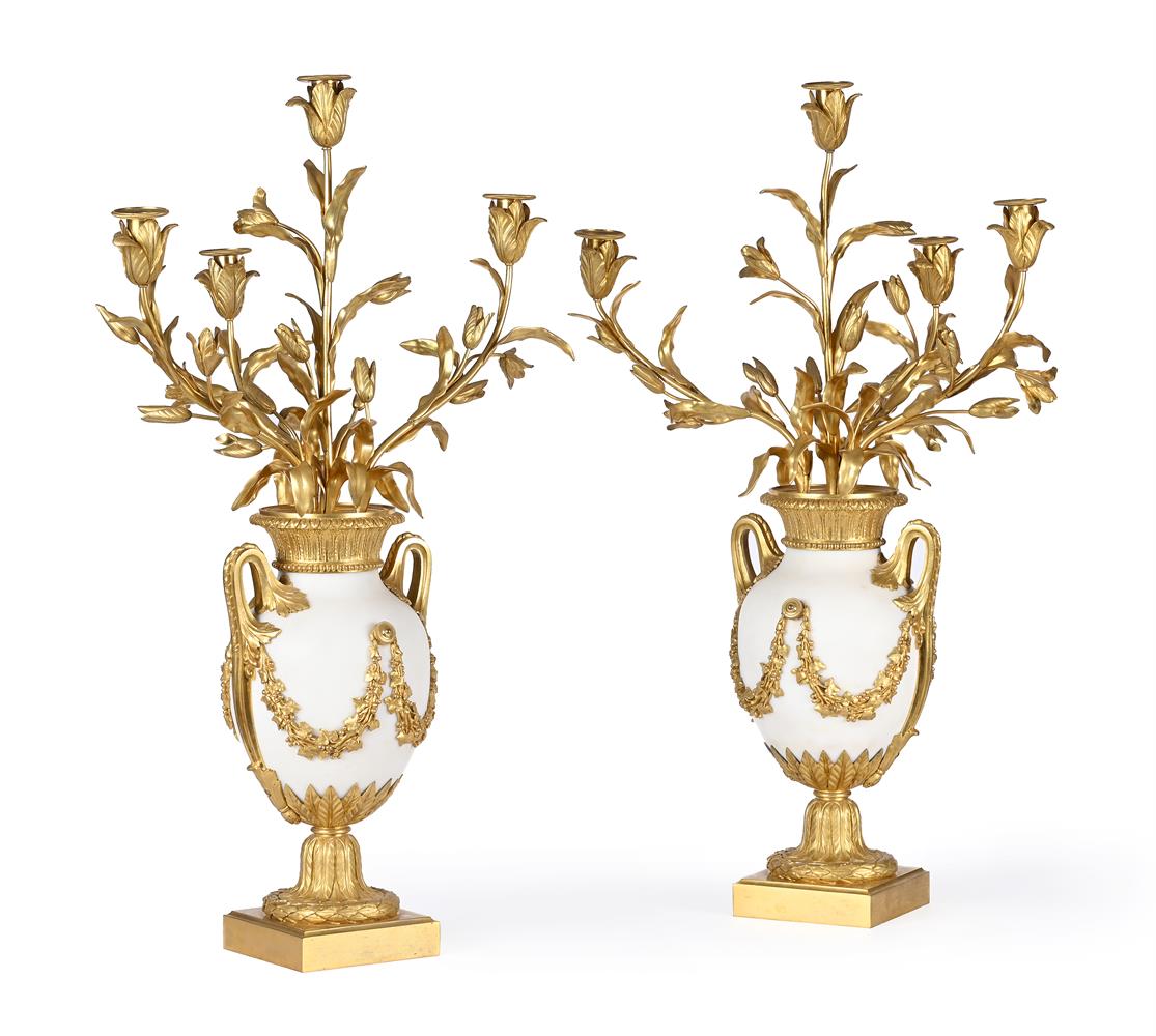 A LARGE PAIR OF MARBLE AND ORMOLU VASE CANDELABRA, IN THE MANNER OF HENRI DASSON, LATE 19TH CENTURY - Image 2 of 4