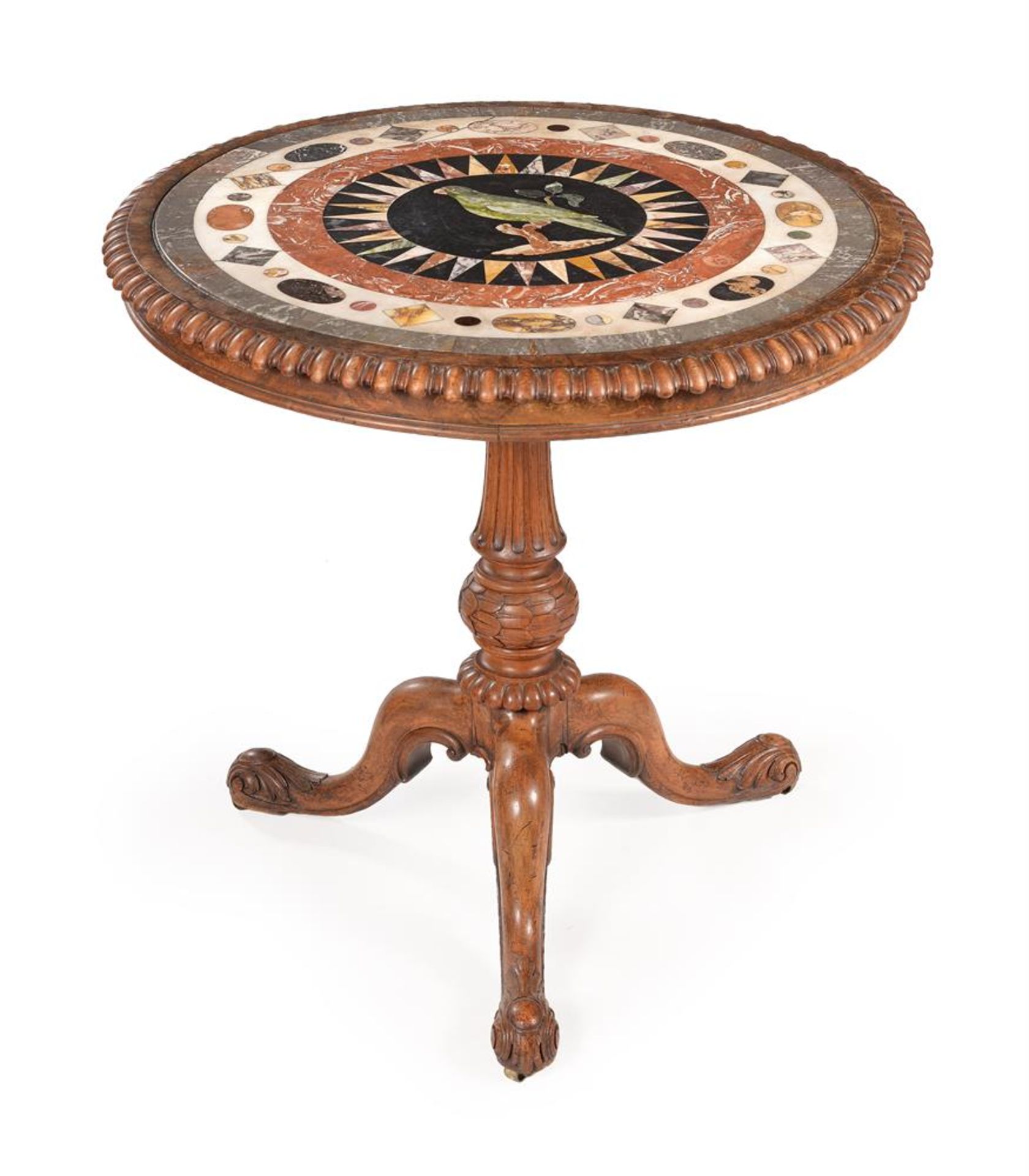Y A WILLIAM IV MAHOGANY AND SPECIMEN MARBLE TOP CENTRE TABLE, ATTRIBUTED TO GILLOWS, CIRCA 1835