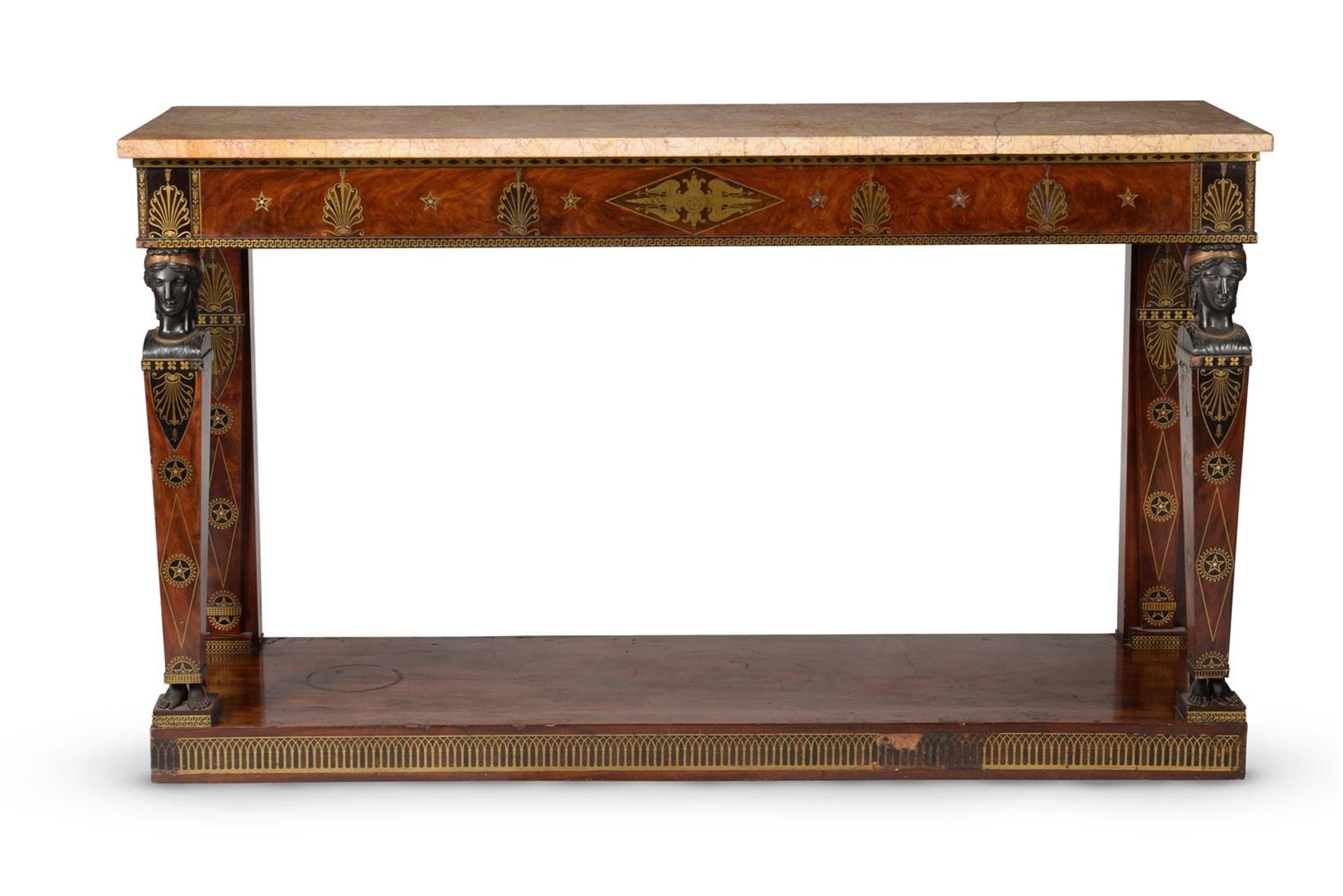 A MAHOGANY, BRASS MARQUETRY AND BRONZE MOUNTED SERVING TABLE OR SIDE TABLE, SECOND HALF 19TH CENTURY - Bild 2 aus 8