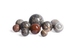 A GROUP OF TEN MARBLE AND HARDSTONE SPHERES, 19TH AND 20TH CENTURY