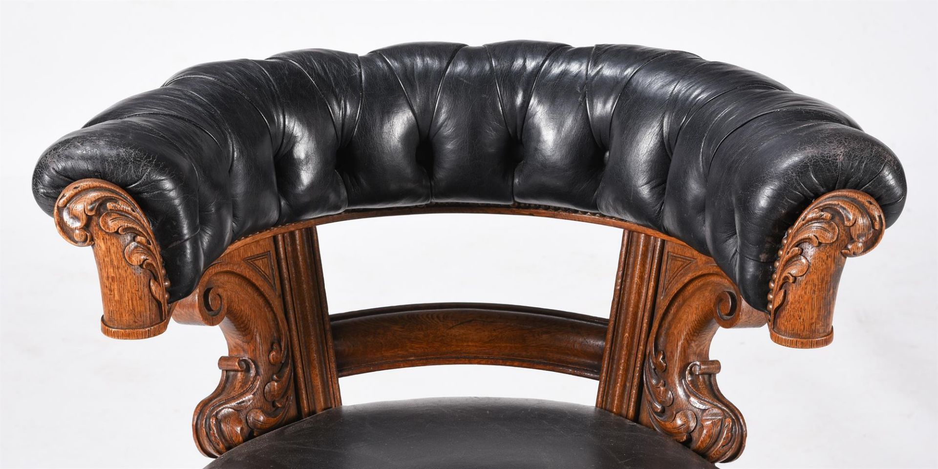 A VICTORIAN OAK AND LEATHER LIBRARY ARMCHAIR, MID 19TH CENTURY - Image 3 of 4