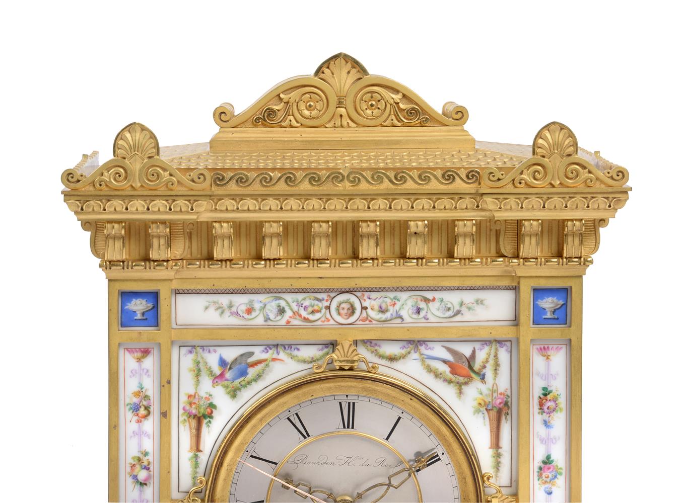 A FRENCH RESTAURATION ORMOLU AND PARIS PORCELAIN ARCHITECTURAL MANTEL CLOCK, CIRCA 1830 - Image 3 of 4
