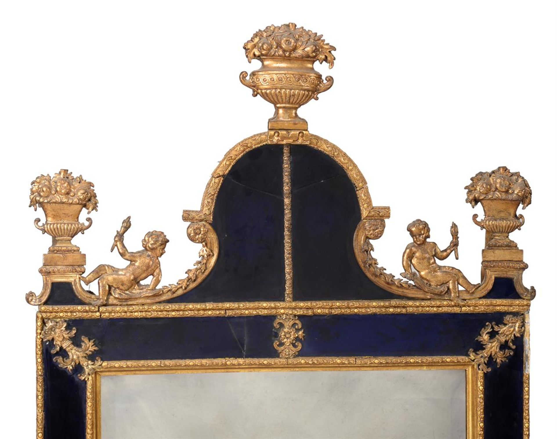 A CONTINENTAL GILT COMPOSITION, GILTWOOD AND BLUE GLASS MOUNTED MIRROR, 19TH CENTURY - Image 2 of 4