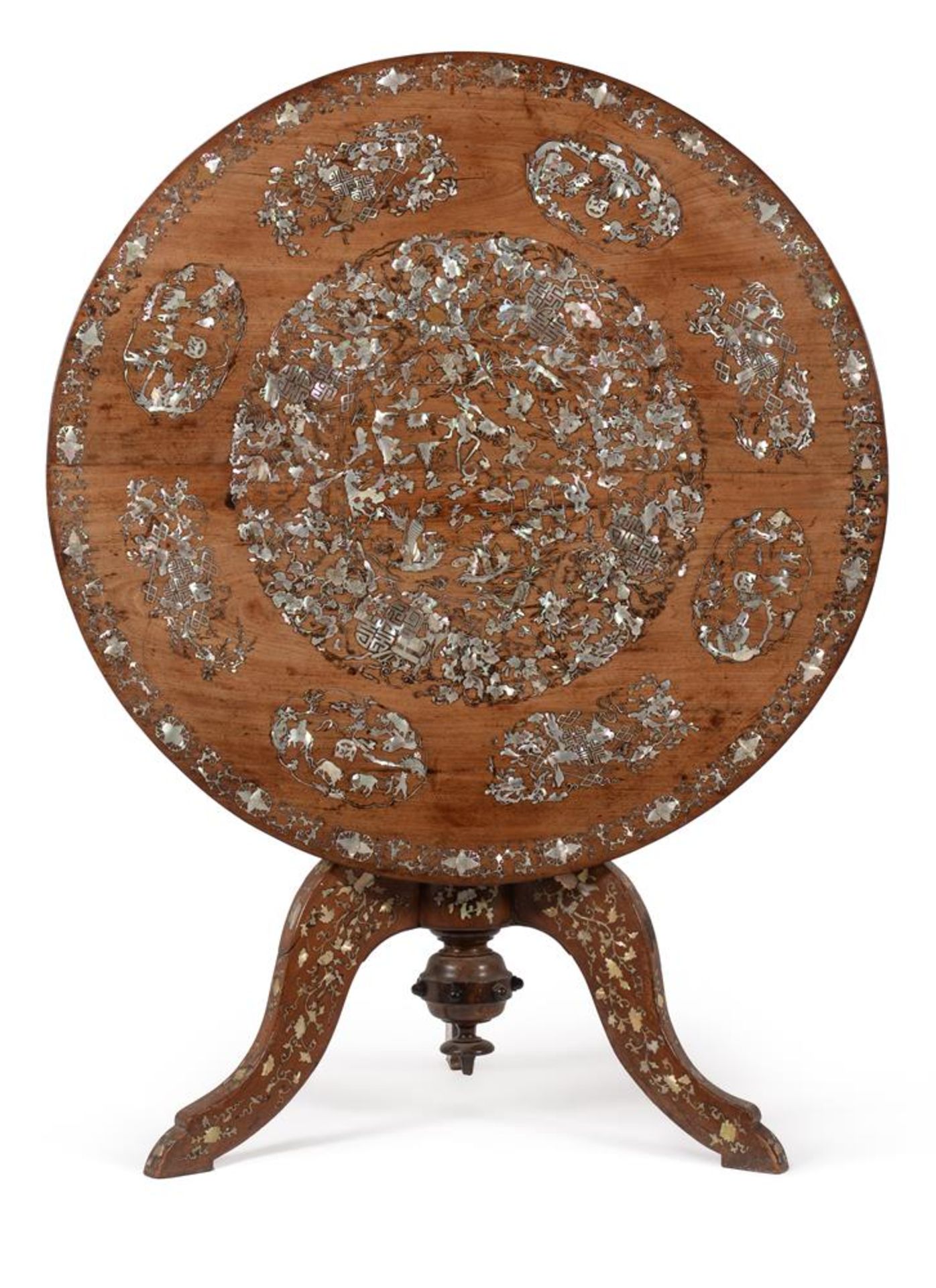 Y A CHINESE EXPORT EXOTIC HARDWOOD AND MOTHER-OF-PEARL TRIPOD TABLE, 19TH CENTURY - Image 5 of 15