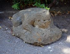 A WEATHERED COMPOSITION STONE FROG, 19TH OR 20TH CENTURY