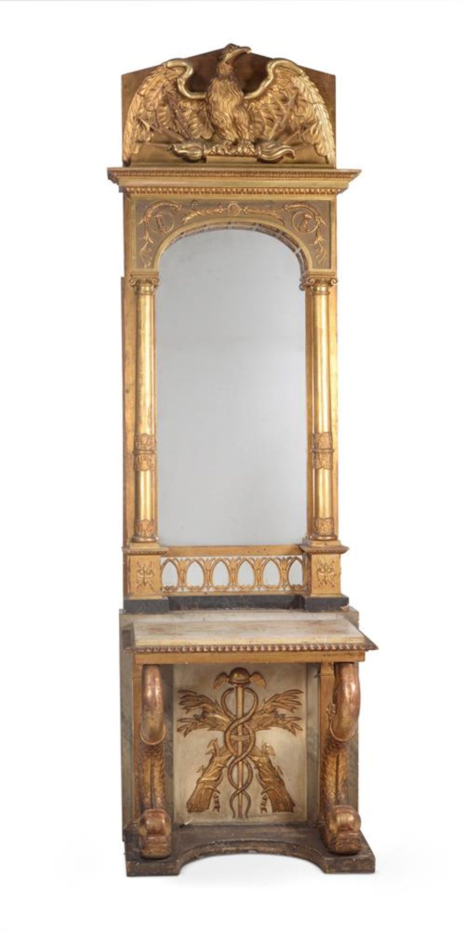 A SWEDISH GILTWOOD AND SIMULATED MARBLE PIER MIRROR AND CONSOLE TABLE, SECOND QUARTER 19TH CENTURY