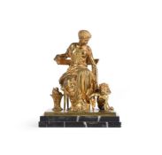 JEAN JULES SALMSON, A GILT BRONZE GROUP OF SEATED WOMAN AND CUPID, 19TH CENTURY, FRENCH