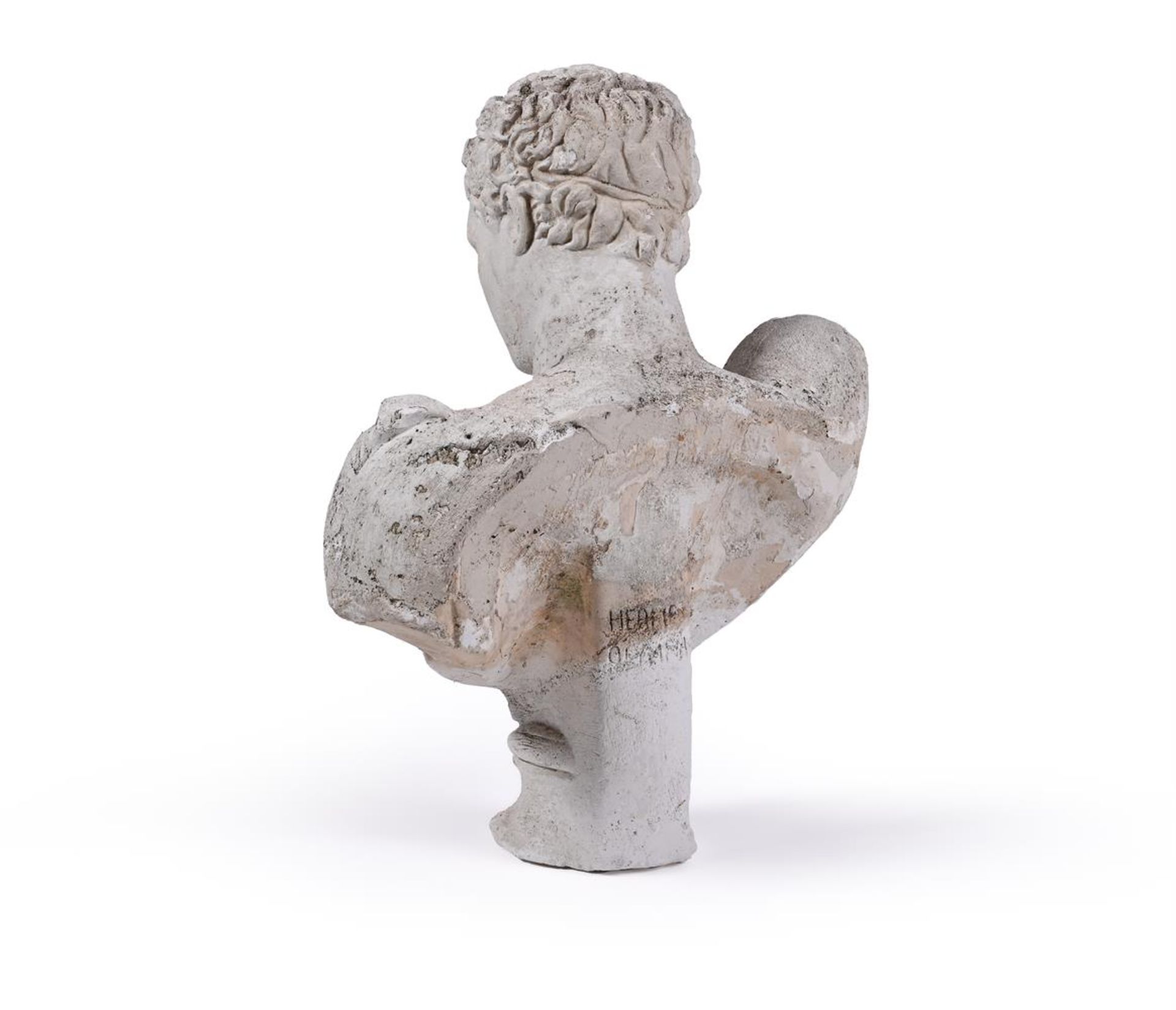 A WEATHERED PLASTER BUST OF HERMES, 19TH CENTURY - Image 3 of 5