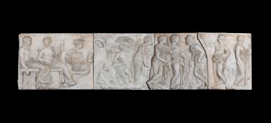 A SET OF FOUR LARGE AND IMPRESSIVE PLASTER PANELS CAST FROM THE PARTHENON MARBLES