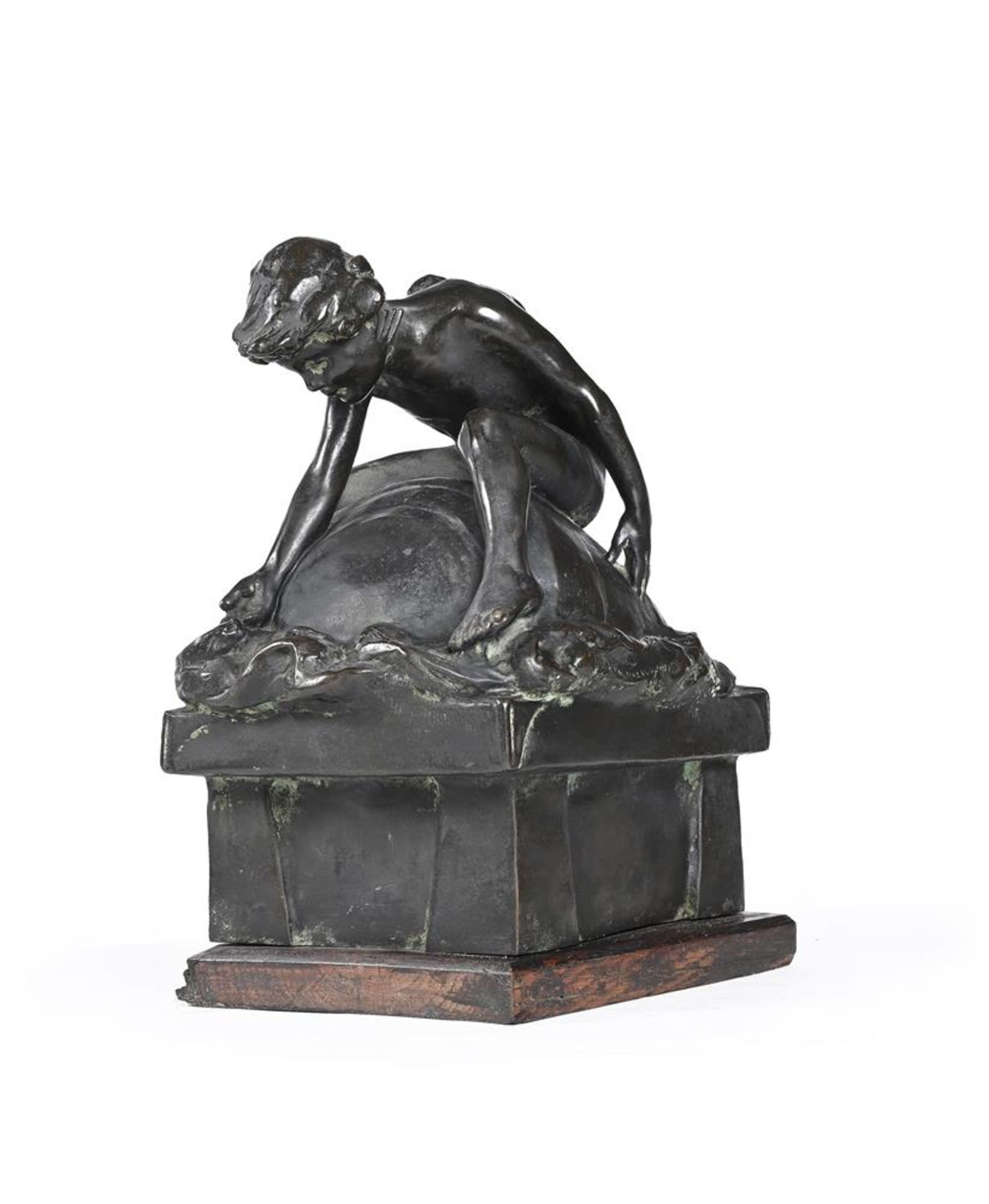 RUBY LEVICK BAILEY (WELSH, 1871-1940), A BRONZE GROUP OF A MERCHILD ON A FLOATING BARREL, DATED 1912 - Image 2 of 4