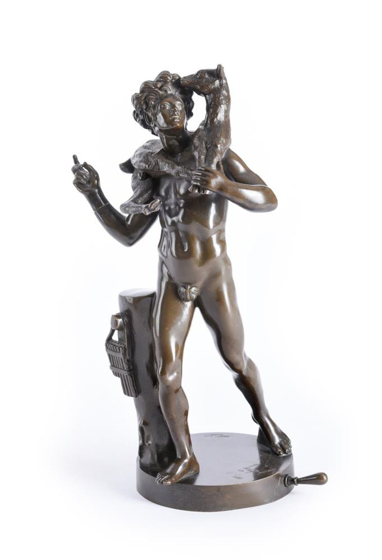 AFTER THE ANTIQUE, A BRONZE FIGURE OF A BACCHIC SHEPHERD, LATE 19TH CENTURY, ITALIAN