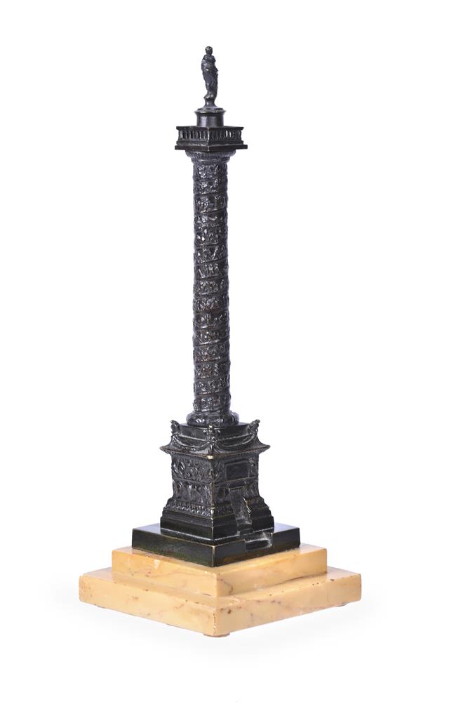A 'GRAND TOUR' BRONZE AND SIENA MARBLE MODEL OF THE COLUMN OF MARCUS AURELIUS, EARLY/MID19TH CENTURY