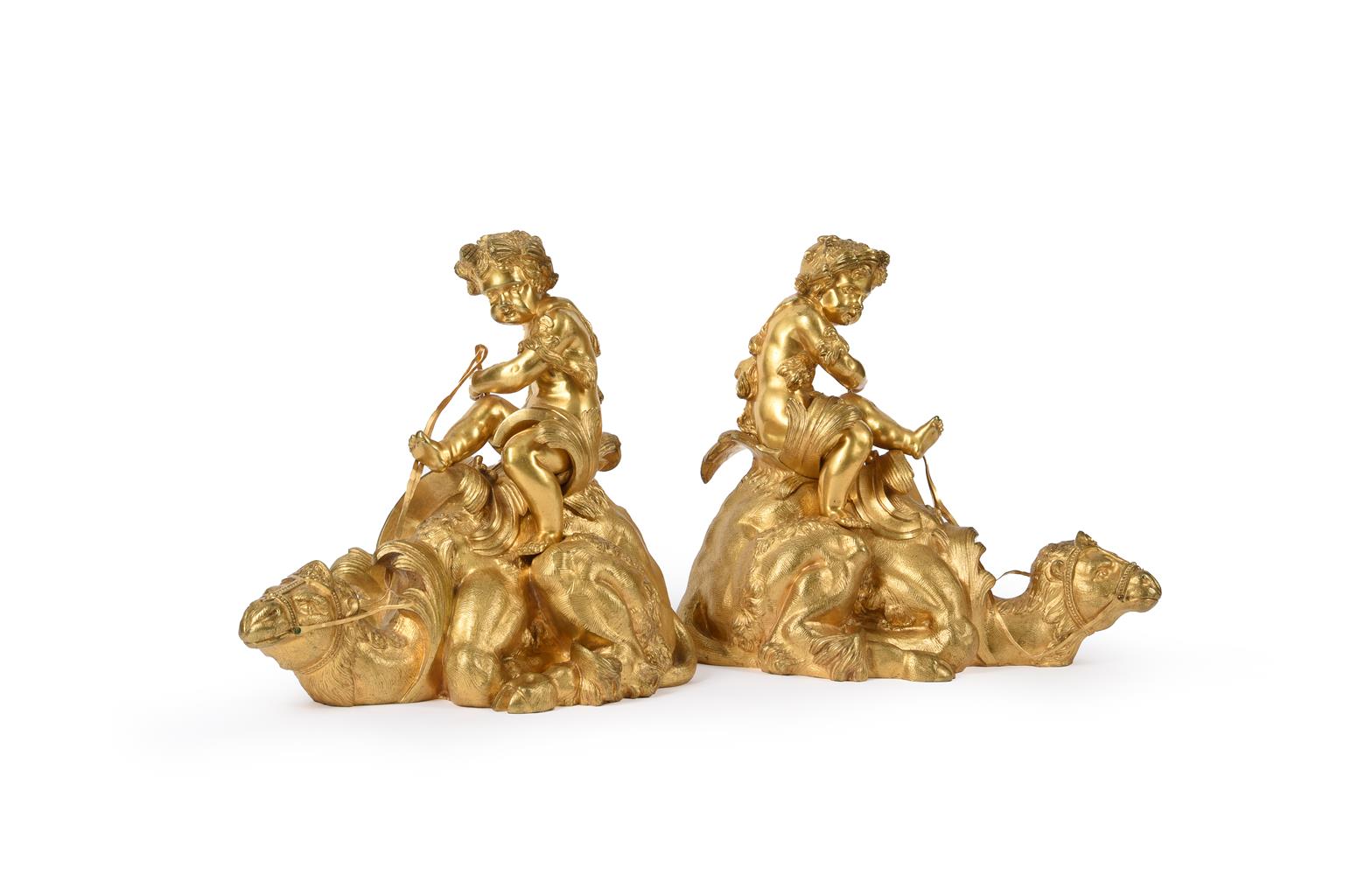 AN UNUSUAL PAIR OF ORMOLU CAMEL CHENETS, LATE 19TH CENTURY, IN THE LOUIS XVI MANNER - Image 2 of 6