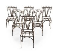 A SET OF TWELVE WROUGHT IRON CHAIRS, 20TH CENTURY