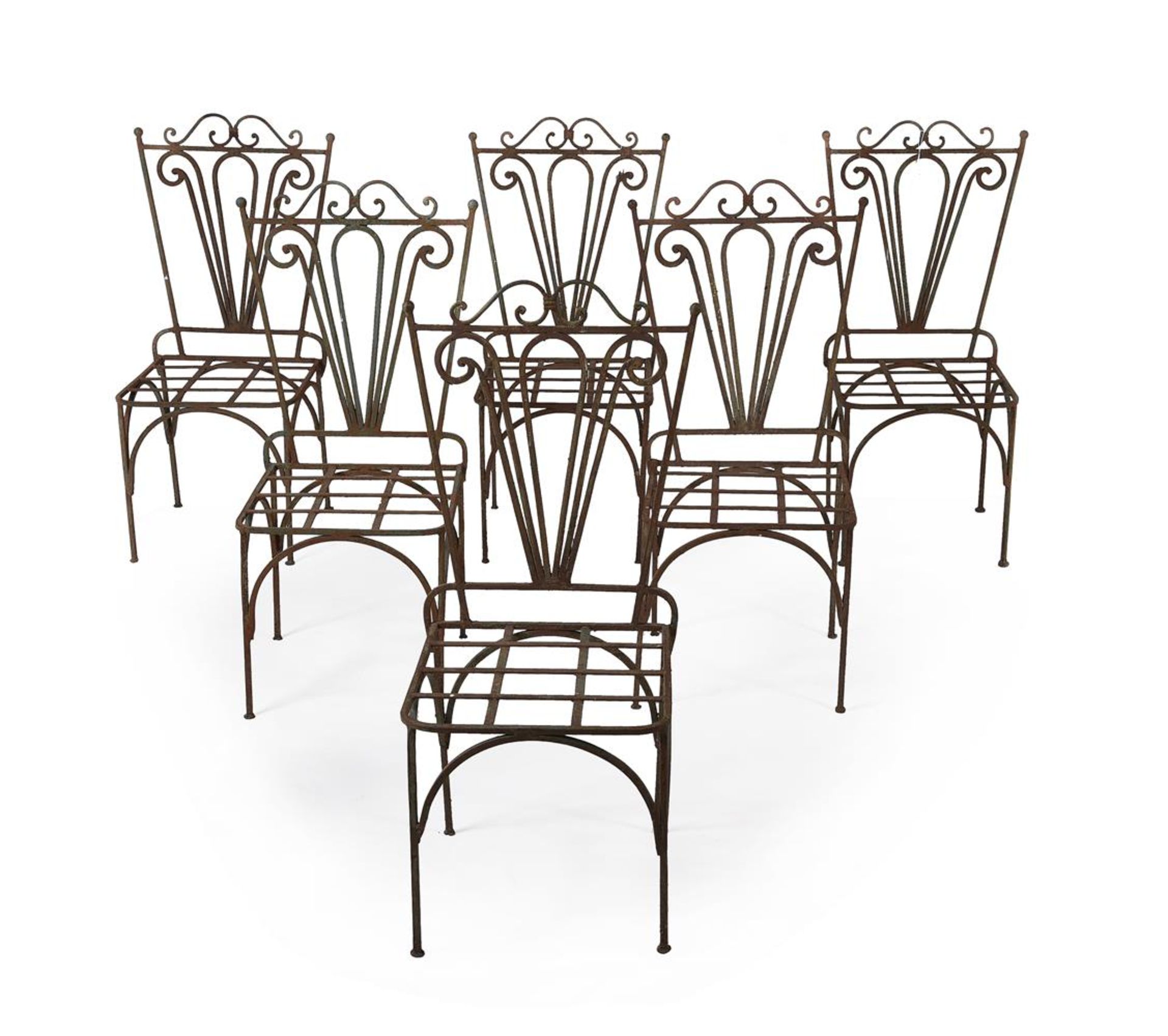 A SET OF TWELVE WROUGHT IRON CHAIRS, 20TH CENTURY