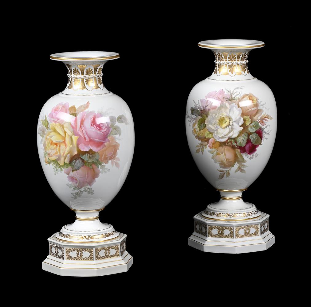 A VERY NEAR PAIR OF BERLIN (KPM) PORCELAIN VASESCIRCA 1900Each painted with bouquets of roses - Image 2 of 6