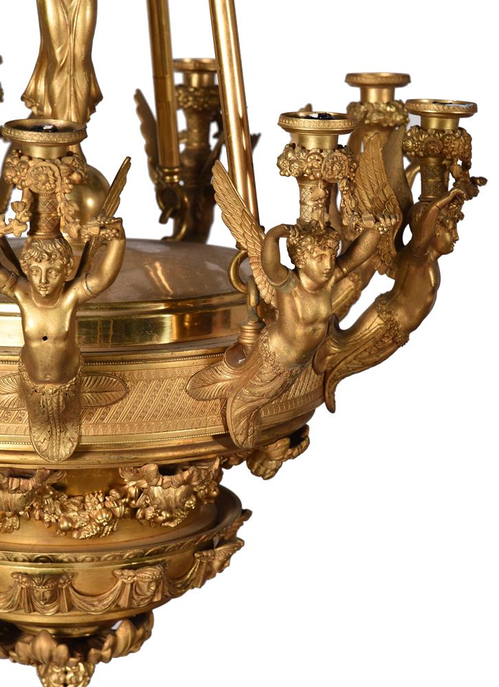 AN ORMOLU NINE LIGHT CHANDELIER, IN THE EMPIRE STYLE, LATE 19TH/EARLY 20TH CENTURY - Image 3 of 6