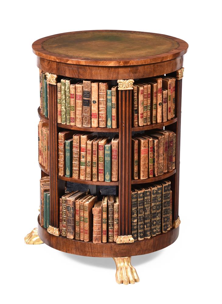 A REGENCY MAHOGANY AND GILTWOOD LIBRARY DRUM BOOKCASE, EARLY 19TH CENTURY