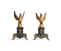 A PAIR OF MARBLE AND CARVED GILTWOOD EAGLE GARNITURES, 19TH CENTURY AND LATER