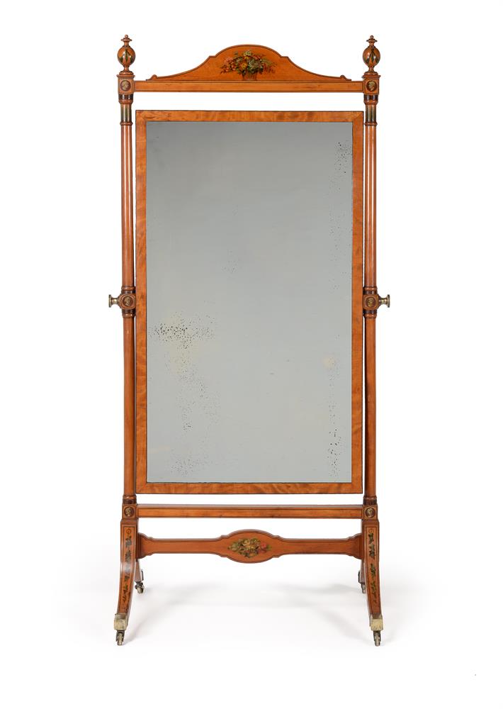 Y A VICTORIAN SATINWOOD AND POLYCHROME PAINTED CHEVAL MIRROR, LATE 19TH CENTURY - Image 2 of 11