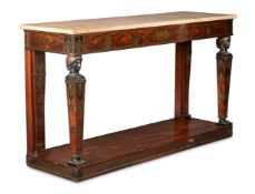 A MAHOGANY, BRASS MARQUETRY AND BRONZE MOUNTED SERVING TABLE OR SIDE TABLE, SECOND HALF 19TH CENTURY