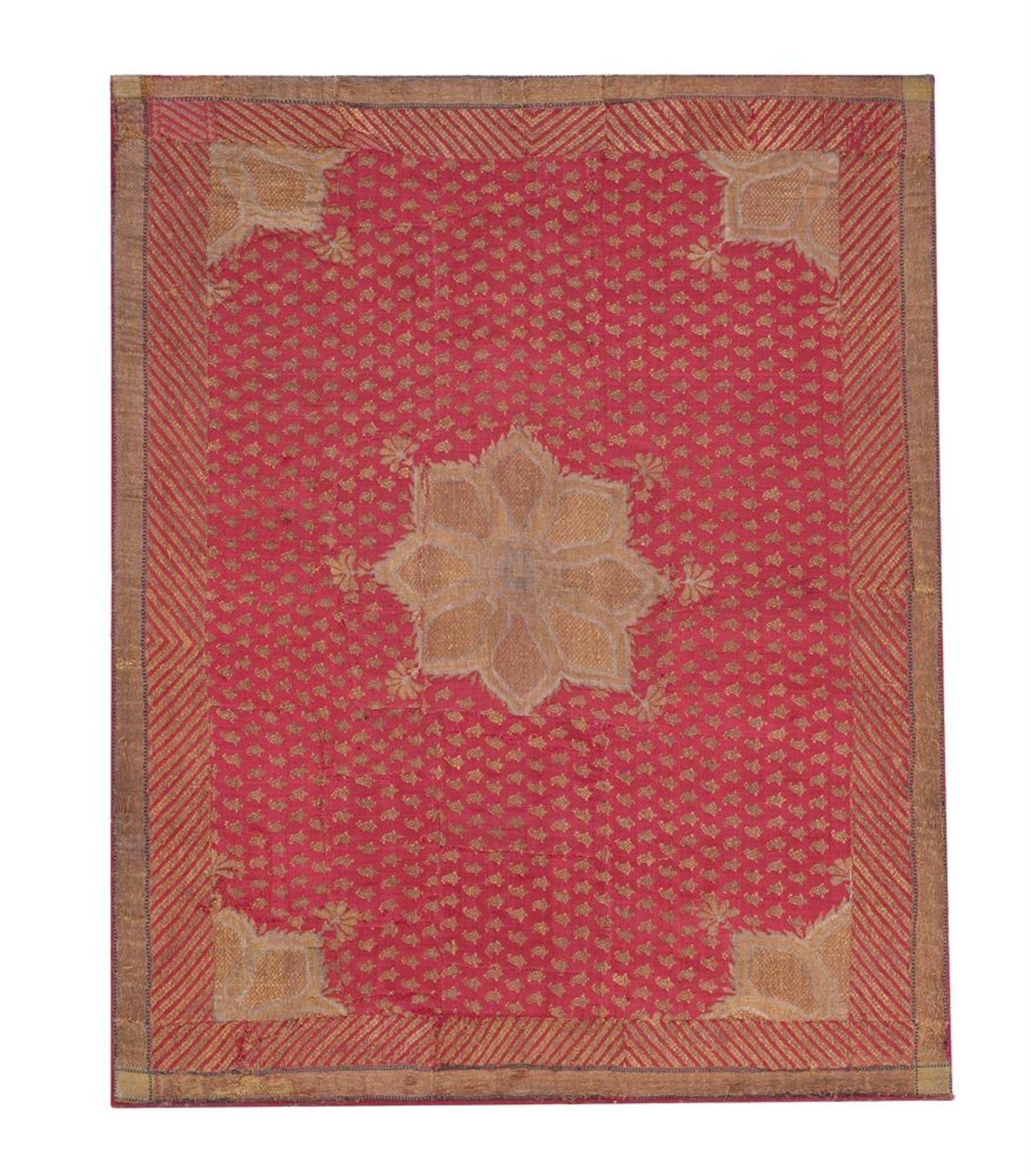 AN INDIAN EMBROIDERY PANEL, 19TH CENTURY, IN THE 18TH CENTURY MOGUL STYLE