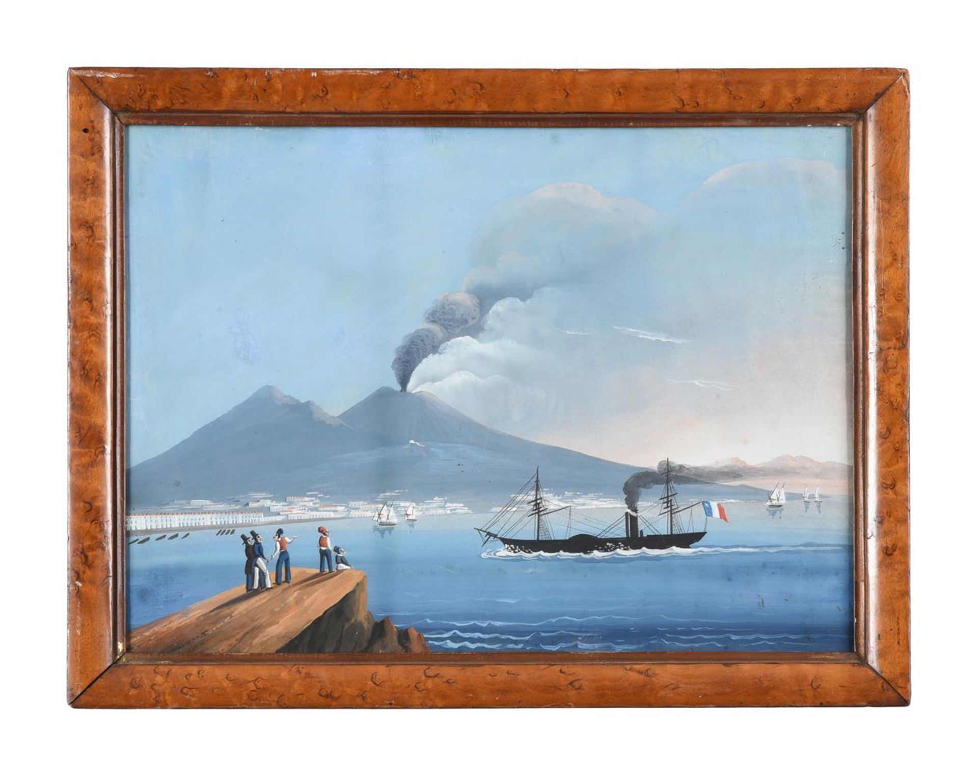 NEAPOLITAN SCHOOL, CIRCA 1830-1850, NAPLES BAY VIEW, PADDLE STEAMER WITH VESUVIUS IN THE DISTANCE