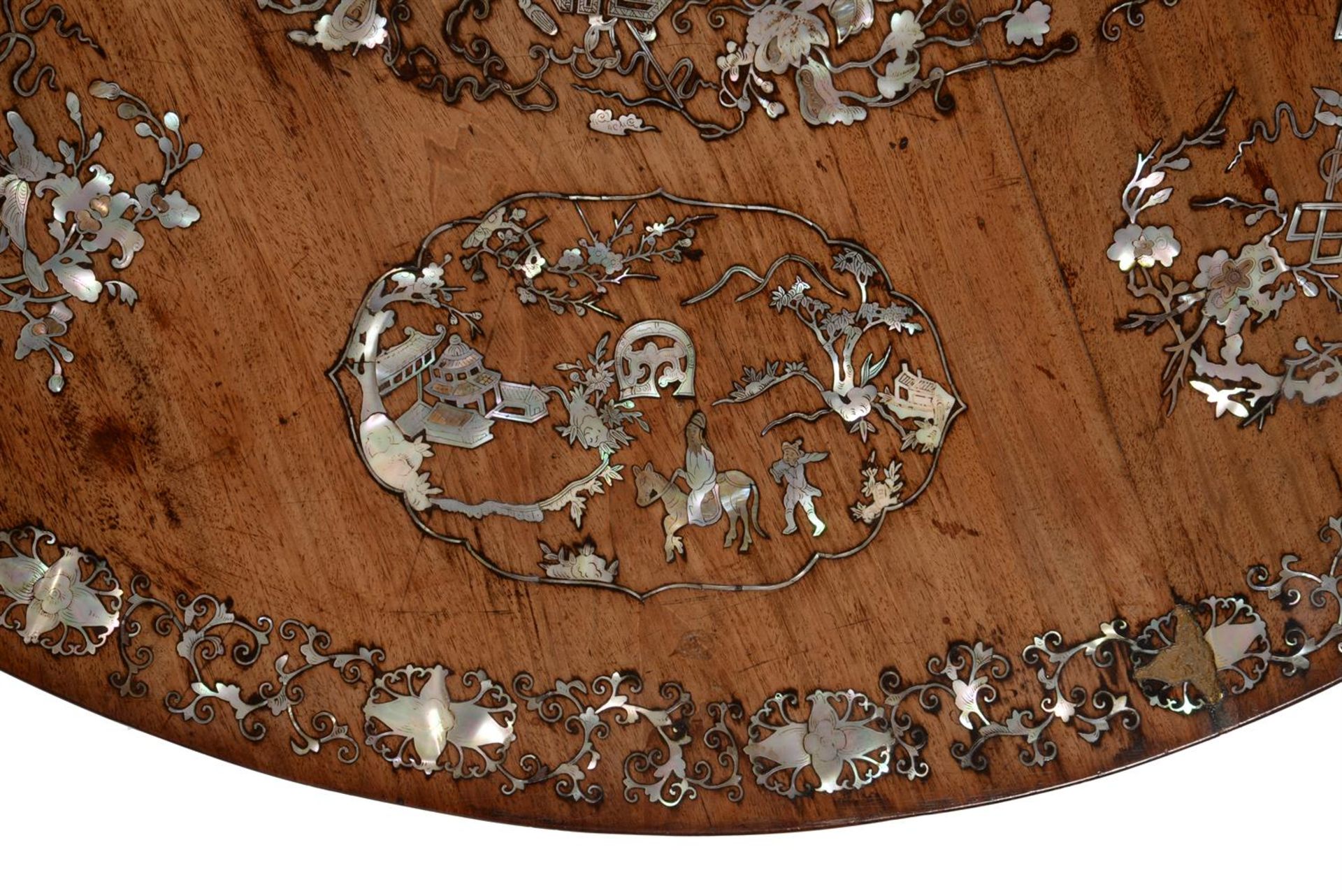 Y A CHINESE EXPORT EXOTIC HARDWOOD AND MOTHER-OF-PEARL TRIPOD TABLE, 19TH CENTURY - Image 8 of 15