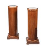 A PAIR OF CHERRYWOOD AND MARBLE PEDESTALS, 20TH CENTURY