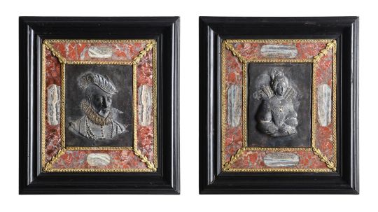 A PAIR OF PARCEL-GILT STEEL ROYAL PORTRAIT RELIEFS, FRENCH, 19TH CENTURY