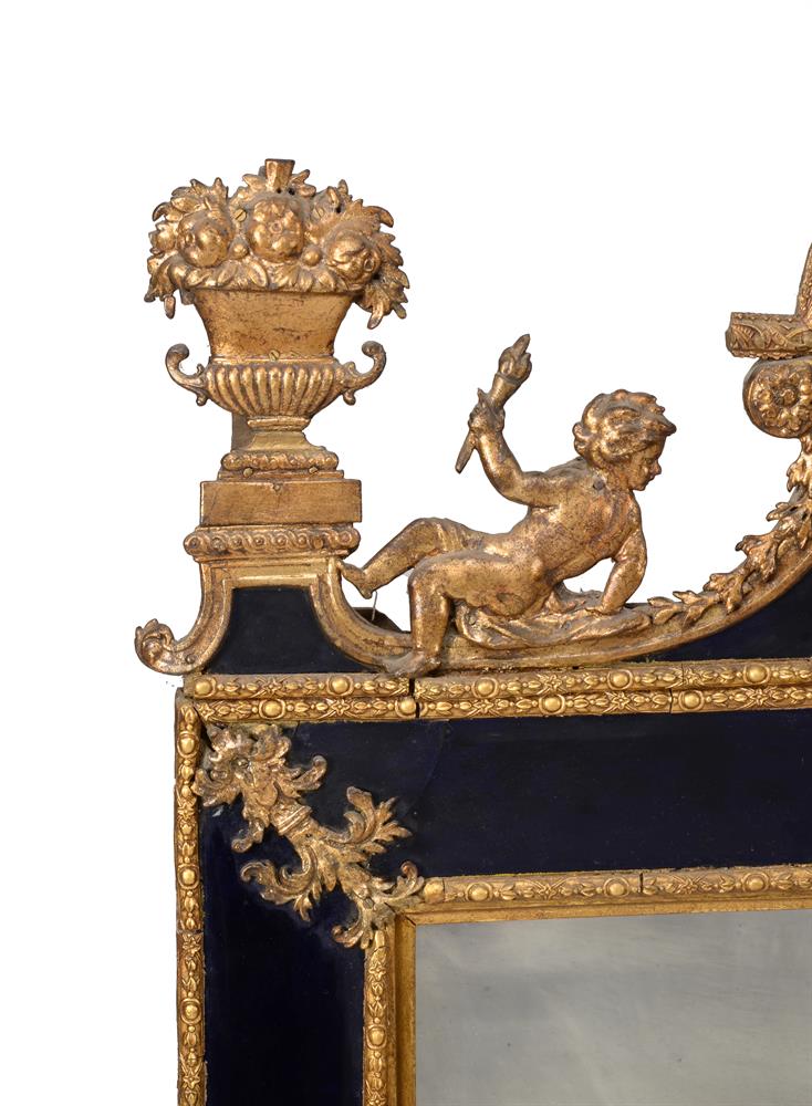 A CONTINENTAL GILT COMPOSITION, GILTWOOD AND BLUE GLASS MOUNTED MIRROR, 19TH CENTURY - Image 3 of 4
