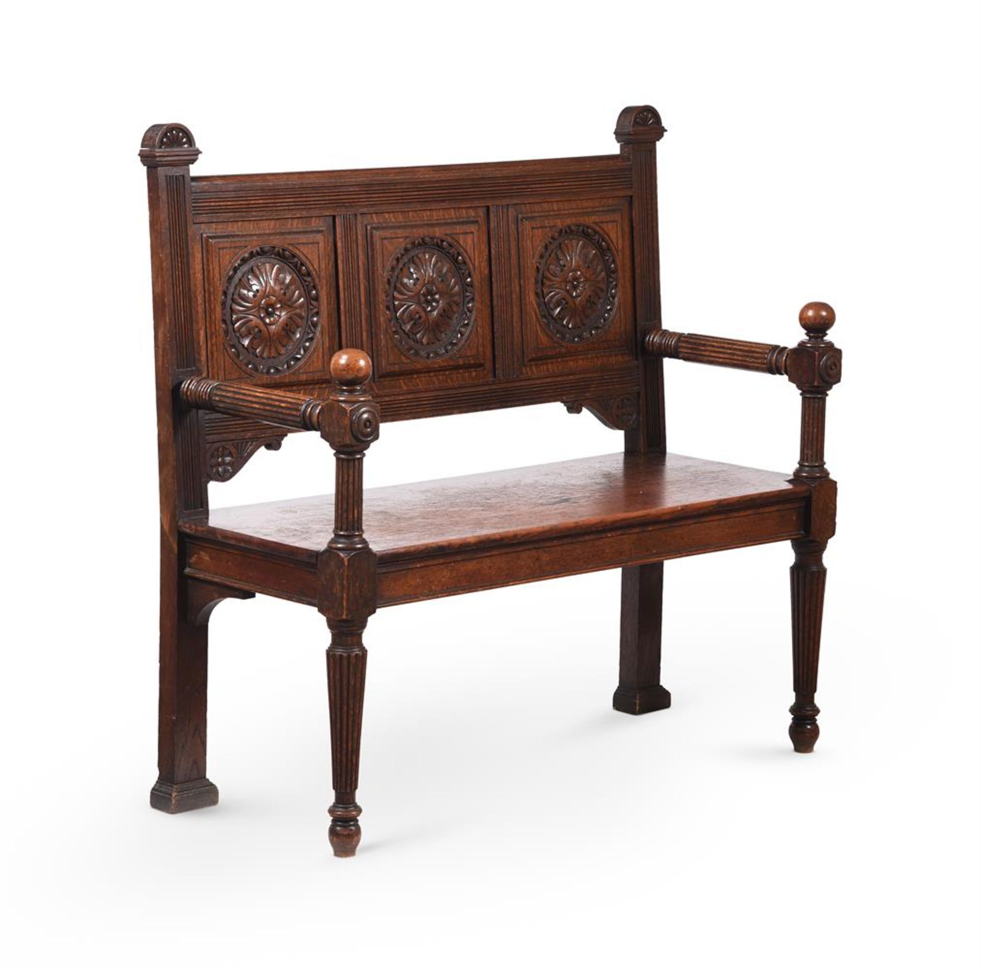 A VICTORIAN OAK BENCH, SECOND HALF 19TH CENTURY