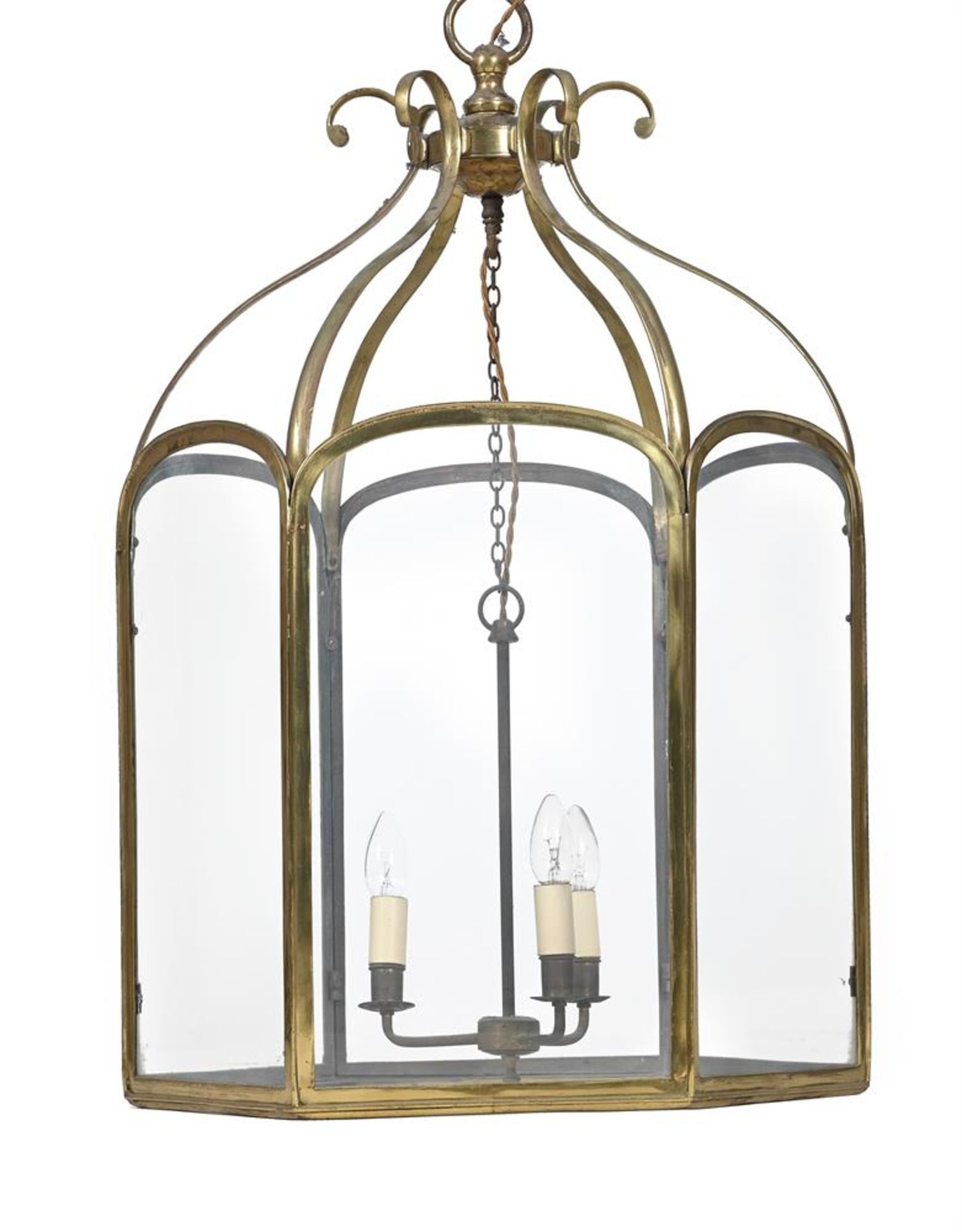 A GILT BRASS AND METAL HALL LANTERN IN REGENCY STYLE