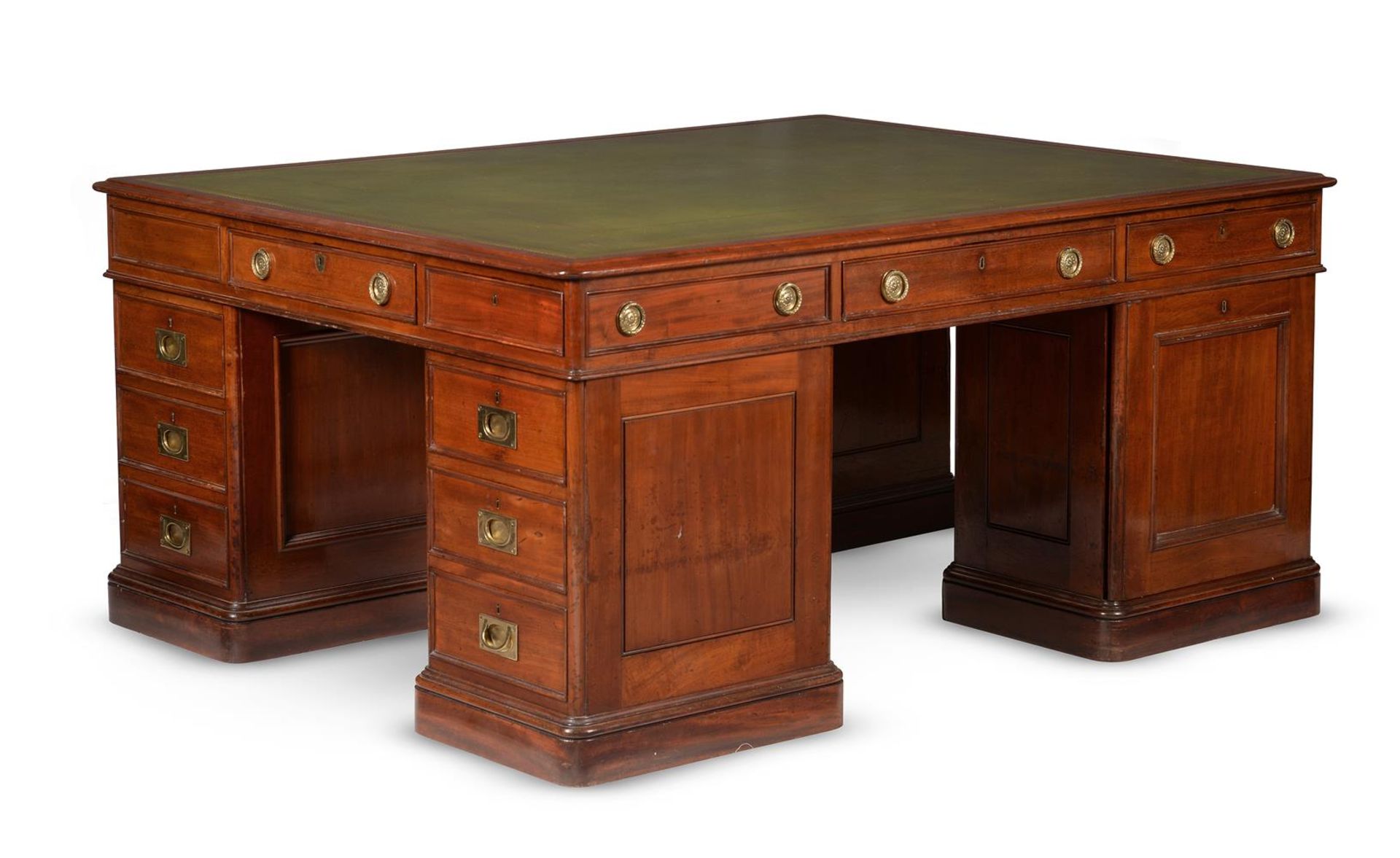 A VICTORIAN MAHOGANY FOUR PEDESTAL DESK, CIRCA 1890